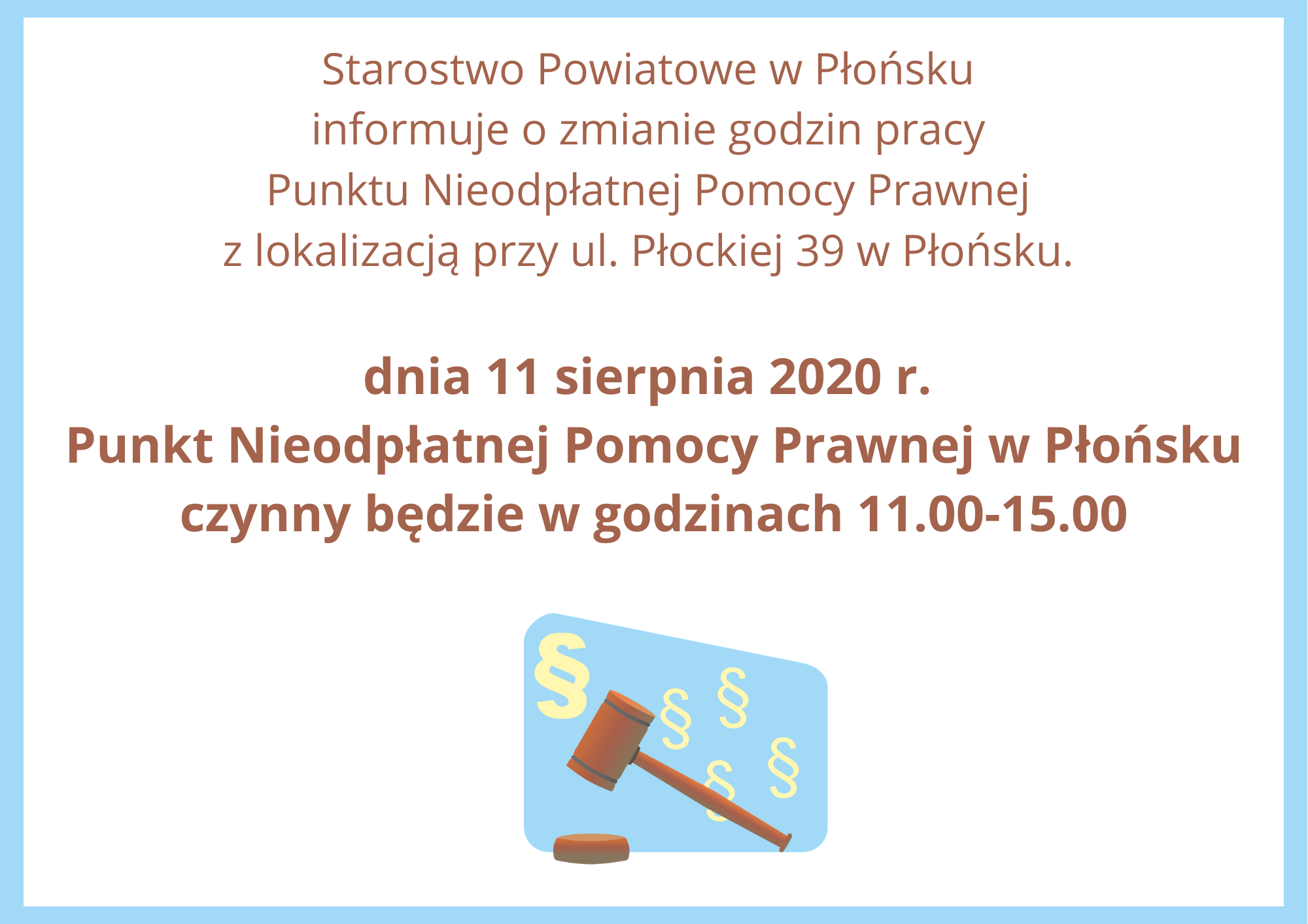 Ilustracja do artykułu Zmiana godzin pracy Punktu Nieodpłatnej Pomocy Prawnej w Płońsku.png