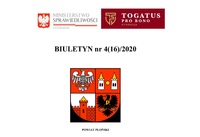 Napis Biuletyn nr 4 z 2020 r. logo Ministerstwa Sprawiedliwości logo Fundacji Togatus Pro Bono i herb Powiatu Płońskiego_01.jpg