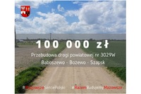 Grafika dotycząca otrzymania stu tysięcy złotych na przebudowę drogi powiatowej